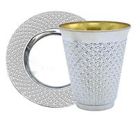 Exquisite 100 Pcs - 50 Sets of 5.5 oz Disposable Plastic Kiddush Cup and Tatz Silver Cup and Saucer Set for Passover, Shabbat, Wedding, Brit and Year Round - Bulk Pack