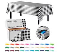 Exquisite 54 Inch X 100 Feet Black Gingham Plastic Table Cover Roll in A Cut - to - Size Box with Convenient Slide Cutter. Cuts Up to 12 Rectangle 8 Feet Plastic Tablecloths