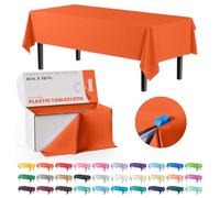 Exquisite 54 Inch X 100 Feet Orange Plastic Table Cover Roll in A Cut - to - Size Box with Convenient Slide Cutter. Cuts Up to 12 Rectangle 8 Feet Plastic Disposable Tablecloths