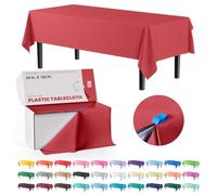 Exquisite 54 Inch X 100 Feet Red Plastic Table Cover Roll in A Cut - to - Size Box with Convenient Slide Cutter. Cuts Up to 12 Rectangle 8 Feet Plastic Disposable Tablecloths