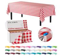 Exquisite 54 Inch X 300 Feet Red Gingham Plastic Table Cover Roll in A Cut - to - Size Box with Convenient Slide Cutter. Cuts Up to 36 Rectangle 8 Feet Plastic Tablecloths