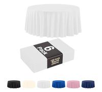 Exquisite 6 Pack White Plastic Table Cloth - 120 Inch Round Tablecloth for Parties - Round Tablecloth - Table Cloths for Parties