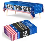 Exquisite 66% Thicker 4th of July Tablecloth 12 Pack - Patriotic Red White and Blue Plastic Tablecloth Rectangle 54x108 Inch - American Flag Disposable Table Cover - Memorial Day Independence Day
