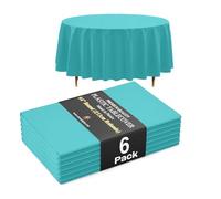 Exquisite 66% Thicker Premium Aqua Round Tablecloth 0.5 Mil 6 Pack Plastic Table Cloth 84 Inch Round Plastic Tablecloth Won't Tear Easily Like Cheap Thin Brands