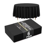 Exquisite 66% Thicker Premium Black Round Tablecloth 0.5 Mil 6 Pack Plastic Table Cloth 84 Inch Round Plastic Tablecloth Won't Tear Easily Like Cheap Thin Brands
