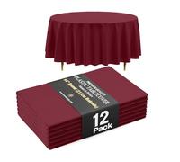 Exquisite 66% Thicker Premium Burgundy Round Tablecloth 0.5 Mil 12 Pack Plastic Table Cloth 84 Inch Round Plastic Tablecloth Won't Tear Easily Like Cheap Thin Brands