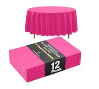 Exquisite 66% Thicker Premium Cerise Round Tablecloth 0.5 Mil 12 Pack Plastic Table Cloth 84 Inch Round Plastic Tablecloth Won't Tear Easily Like Cheap Thin Brands