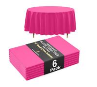 Exquisite 66% Thicker Premium Cerise Round Tablecloth 0.5 Mil 6 Pack Plastic Table Cloth 84 Inch Round Plastic Tablecloth Won't Tear Easily Like Cheap Thin Brands
