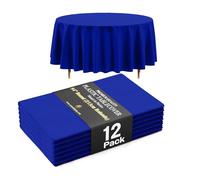 Exquisite 66% Thicker Premium Dark Blue Round Tablecloth 0.5 Mil 12 Pack Plastic Table Cloth 84 Inch Round Plastic Tablecloth Won't Tear Easily Like Cheap Thin Brands