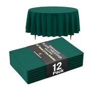 Exquisite 66% Thicker Premium Dark Green Round Tablecloth 0.5 Mil 12 Pack Plastic Table Cloth 84 Inch Round Plastic Tablecloth Won't Tear Easily Like Cheap Thin Brands
