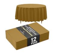 Exquisite 66% Thicker Premium Gold Round Tablecloth 0.5 Mil 12 Pack Plastic Table Cloth 84 Inch Round Plastic Tablecloth Won't Tear Easily Like Cheap Thin Brands