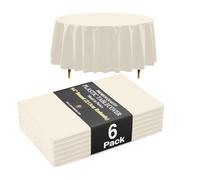 Exquisite 66% Thicker Premium Ivory Round Tablecloth 0.5 Mil 6 Pack Plastic Table Cloth 84 Inch Round Plastic Tablecloth Won't Tear Easily Like Cheap Thin Brands