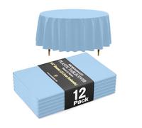 Exquisite 66% Thicker Premium Light Blue Round Tablecloth 0.5 Mil 12 Pack Plastic Table Cloth 84 Inch Round Plastic Tablecloth Won't Tear Easily Like Cheap Thin Brands