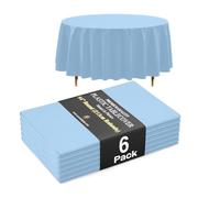 Exquisite 66% Thicker Premium Light Blue Round Tablecloth 0.5 Mil 6 Pack Plastic Table Cloth 84 Inch Round Plastic Tablecloth Won't Tear Easily Like Cheap Thin Brands