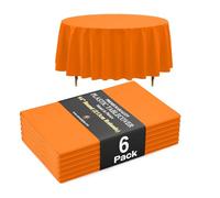 Exquisite 66% Thicker Premium Orange Round Tablecloth 0.5 Mil 6 Pack Plastic Table Cloth 84 Inch Round Plastic Tablecloth Won't Tear Easily Like Cheap Thin Brands