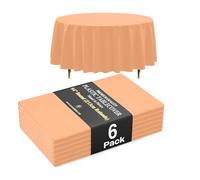 Exquisite 66% Thicker Premium Peach Round Tablecloth 0.5 Mil 6 Pack Plastic Table Cloth 84 Inch Round Plastic Tablecloth Won't Tear Easily Like Cheap Thin Brands