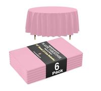 Exquisite 66% Thicker Premium Pink Round Tablecloth 0.5 Mil 6 Pack Plastic Table Cloth 84 Inch Round Plastic Tablecloth Won't Tear Easily Like Cheap Thin Brands