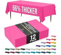 Exquisite 66% Thicker Premium Plastic Table Cloth Rectangle Table Cover 0.5 Mil 12 Pack Cerise Table Cloth 54 Inch x 108 Inch Tablecloth Won't Tear Easily Like Cheap Thin Brands