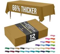 Exquisite 66% Thicker Premium Plastic Table Cloth Rectangle Table Cover 0.5 Mil 12 Pack Gold Table Cloth 54 Inch x 108 Inch Tablecloth Won't Tear Easily Like Cheap Thin Brands
