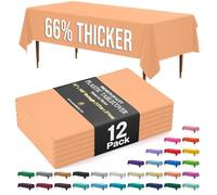 Exquisite 66% Thicker Premium Plastic Table Cloth Rectangle Table Cover 0.5 Mil 12 Pack Peach Table Cloth 54 Inch x 108 Inch Tablecloth Won't Tear Easily Like Cheap Thin Brands