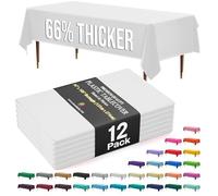Exquisite 66% Thicker Premium Plastic Table Cloth Rectangle Table Cover 0.5 Mil 12 Pack White Table Cloth 54 Inch x 108 Inch reusable Tablecloth Won't Tear Easily Like Cheap Thin Brands