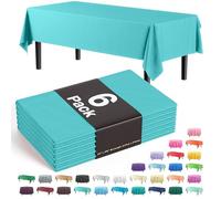 Exquisite 66% Thicker Premium Plastic Table Cloth Rectangle Table Cover 0.5 Mil 6 Pack Aqua Table Cloth 54 Inch x 108 Inch Tablecloth Won't Tear Easily Like Cheap Thin Brands