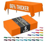Exquisite 66% Thicker Premium Plastic Table Cloth Rectangle Table Cover 0.5 Mil 6 Pack Orange Table Cloth 54 Inch x 108 Inch Tablecloth Won't Tear Easily Like Cheap Thin Brands