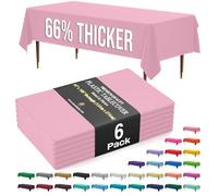 Exquisite 66% Thicker Premium Plastic Table Cloth Rectangle Table Cover 0.5 Mil 6 Pack Pink Table Cloth 54 Inch x 108 Inch Tablecloth Won't Tear Easily Like Cheap Thin Brands