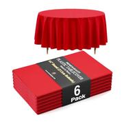 Exquisite 66% Thicker Premium Red Round Tablecloth 0.5 Mil 6 Pack Plastic Table Cloth 84 Inch Round Plastic Tablecloth Won't Tear Easily Like Cheap Thin Brands