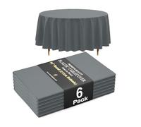 Exquisite 66% Thicker Premium Silver Round Tablecloth 0.5 Mil 6 Pack Plastic Table Cloth 84 Inch Round Plastic Tablecloth Won't Tear Easily Like Cheap Thin Brands
