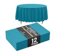 Exquisite 66% Thicker Premium Turquoise Round Tablecloth 0.5 Mil 12 Pack Plastic Table Cloth 84 Inch Round Plastic Tablecloth Won't Tear Easily Like Cheap Thin Brands