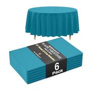 Exquisite 66% Thicker Premium Turquoise Round Tablecloth 0.5 Mil 6 Pack Plastic Table Cloth 84 Inch Round Plastic Tablecloth Won't Tear Easily Like Cheap Thin Brands