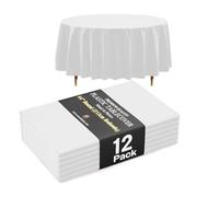 Exquisite 66% Thicker Premium White Round Tablecloth 0.5 Mil 12 Pack Plastic Table Cloth 84 Inch Round Plastic Tablecloth Won't Tear Easily Like Cheap Thin Brands