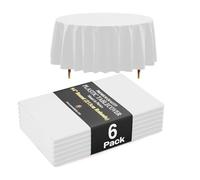 Exquisite 66% Thicker Premium White Round Tablecloth 0.5 Mil 6 Pack Plastic Table Cloth 84 Inch Round Plastic Tablecloth Won't Tear Easily Like Cheap Thin Brands