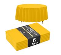 Exquisite 66% Thicker Premium Yellow Round Tablecloth 0.5 Mil 6 Pack Plastic Table Cloth 84 Inch Round Plastic Tablecloth Won't Tear Easily Like Cheap Thin Brands
