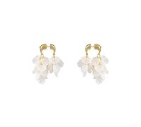 Exquisite Alloy White Petal Shaped Tassel Silver Needle Earrings, French Retro Light Luxury Geometric Metal Earrings