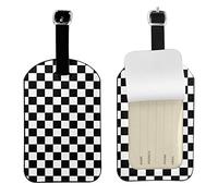 Exquisite Black and White Checkered Luggage Tags - Leather Suitcase Tags - Adorable Bag Tags for Travel - Convenient 7cm X 11cm Identification Accessory