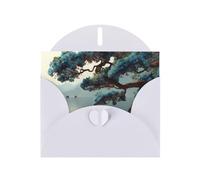 Exquisite Blue Trees On The Shore Greeting Card With White Envelope Suitable For Various Celebratory Occasions Use