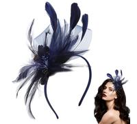 Exquisite Bonnet Bridal Headdress Feather Mesh Hair Accessories Faux Flowers Head Flowers Retro Fascinators Hat Flower Mesh Ribbons Feathers On A Headband Wedding Prom Women Girls (navy blue)