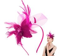 Exquisite Bonnet Bridal Headdress Feather Mesh Hair Accessories Faux Flowers Head Flowers Retro Fascinators Hat Flower Mesh Ribbons Feathers On A Headband Wedding Prom Women Girls (Rose)