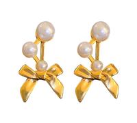 Exquisite Bowknot Pearl Earrings For Women Korean Trendy Imitation Pearls Ear Studs Back Drop Earrings Fashion Earrings For Men