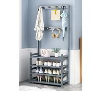 Exquisite Clothes Rail Rack Shoe Bench Coat Stand Rack Hanger 4-Tier Shoe Rack For Entryway Coat Rack Freestanding 3 In 1 Design Mudroom Storage Furniture Wood Double Hooks For Hallway Grey (Size :
