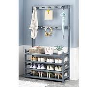 Exquisite Clothes Rail Rack Shoe Bench Coat Stand Rack Hanger 4-Tier Shoe Rack For Entryway Coat Rack Freestanding 3 In 1 Design Mudroom Storage Furniture Wood Double Hooks For Hallway Grey (Size :