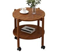 Exquisite Coffee Table, Vintage Wooden End Table with Wheels, Sofa Side Table with 2 Storage Shelves Round Tables with Smooth-Rolling Casters for Living Room Bedroom(Size:40 * 40 * 55CM,Color:A)
