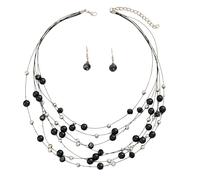 Exquisite Colorful Bead Jewelry Ensembles Sparkling Multipel Layer Pearls Beaded Necklace Charm And Earrings Accessory Pearls Accessories