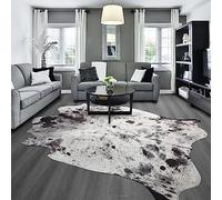 NEOCOZY Exquisite Cowhide Rug, 5.2 x 6.2 ft Faux Cowhide Rug for Living Room Bedroom, Cow Print Rug for Wall, Non-Slip, Grey White