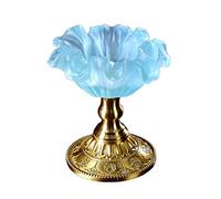 Exquisite Creative Flower Shaped Candlestick Retro Glazed Candle Holder Desk Decoration Copper Base Table Centrepiece(Light blue)