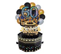 Exquisite Design 3D Pop Up Birthday Card for 60th Birthday, Happy Birthday Pop Up Card with Black and Gold Cake Reveal, Premium 3D Greeting Card with