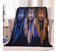 Exquisite Dream Catcher Wolf Printed Black Throw Blanket for Bed, King Size Soft Flannel Throw Blanket for All Season Decor Comfy Warm - 79 × 80 inch Blankets for Adults Kids
