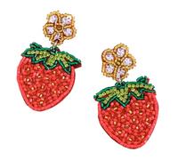 Exquisite Earrings With Bead Embellishments Unique Beaded Strawberry Flower Ear Drops Fashion Statement Jewelry Flower Strawberry